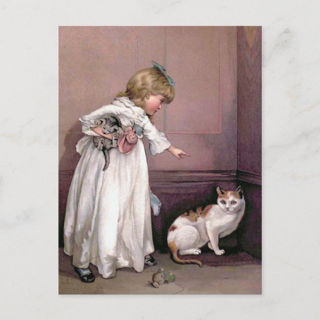 Puss in der Ecke Vintage Illustration Postkarte (Vorderseite)