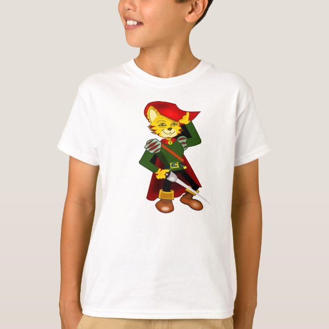 Pussy Cat in Armor und Boots Design gekleidet T-Shirt (Vorderseite)