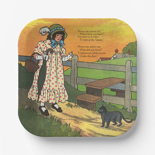 Pussy-cat Wo bist du gewesen? Mutter Goose Rhyme Pappteller (Vorderseite)