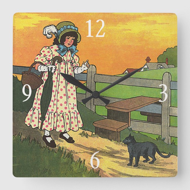 Pussy-cat Wo bist du gewesen? Mutter Goose Rhyme Quadratische Wanduhr (Vorderseite)