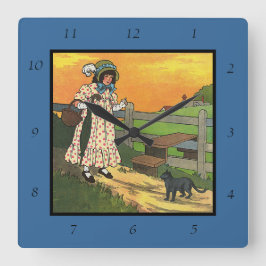 Pussy-cat Wo bist du gewesen? Mutter Goose Rhyme Quadratische Wanduhr