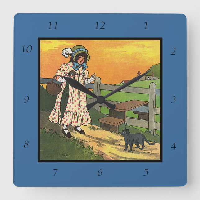Pussy-cat Wo bist du gewesen? Mutter Goose Rhyme Quadratische Wanduhr (Vorderseite)