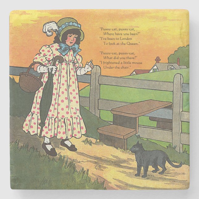 Pussy-cat Wo bist du gewesen? Mutter Goose Rhyme Steinuntersetzer (Vorderseite)