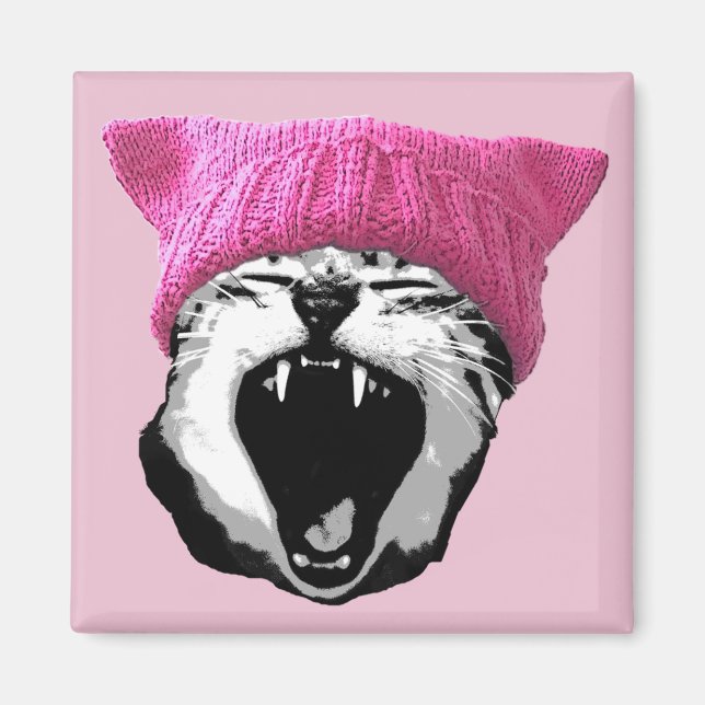 Pussy-hat-Magnet - Quadrat Magnet (Vorne)