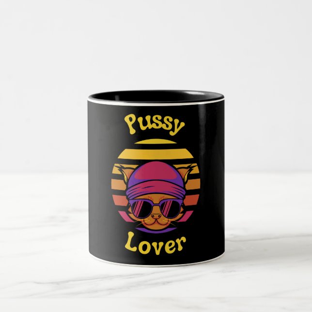 Pussy-Liebhaber Retro-Design Kaffeemugs Zweifarbige Tasse (Mittel)