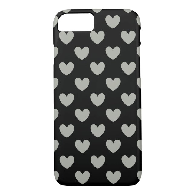 Pussywillow Gray Polka Herz auf schwarz Case-Mate iPhone Hülle (Rückseite)