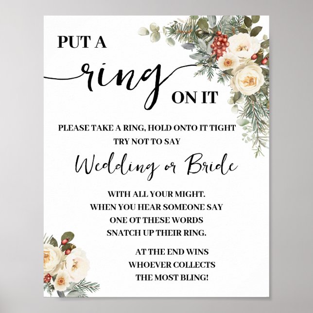 Put a Ring On Winter White Bridal Shower Game Sign Poster (Vorne)
