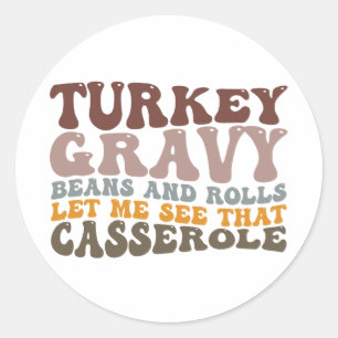 Puten-Gravy-Bohnen und Brötchen zum Thanksgiving-E Runder Aufkleber