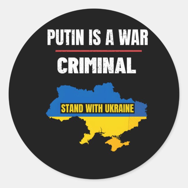 Putin ist ein Kriegsverbrecher mit Unterstützung d Runder Aufkleber (Vorderseite)