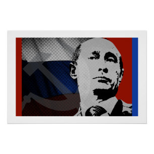 Putin mit russischer Flagge Poster