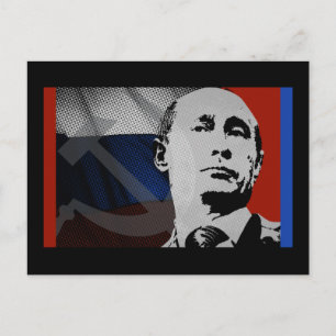 Putin mit russischer Flagge Postkarte