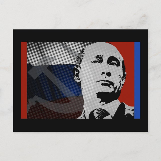 Putin mit russischer Flagge Postkarte (Vorderseite)