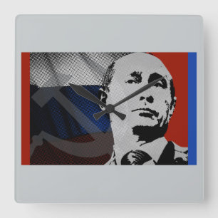 Putin mit russischer Flagge Quadratische Wanduhr