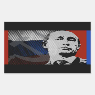 Putin mit russischer Flagge Rechteckiger Aufkleber
