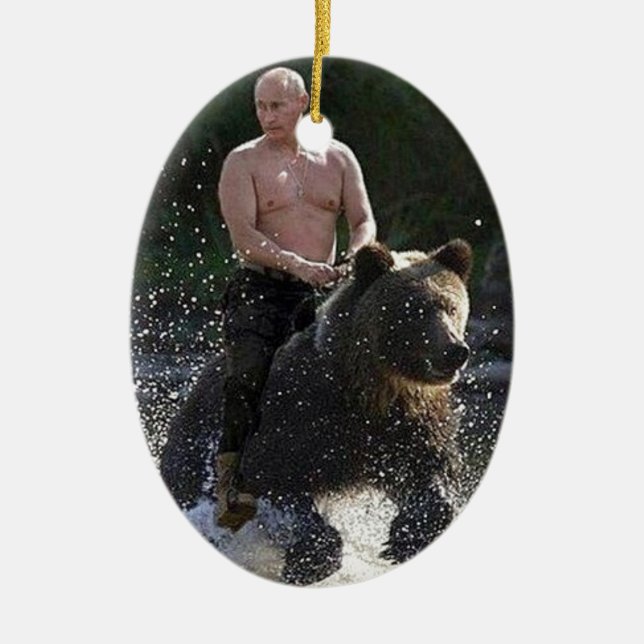 Putin reitet einen Bären! Keramikornament (Vorne)