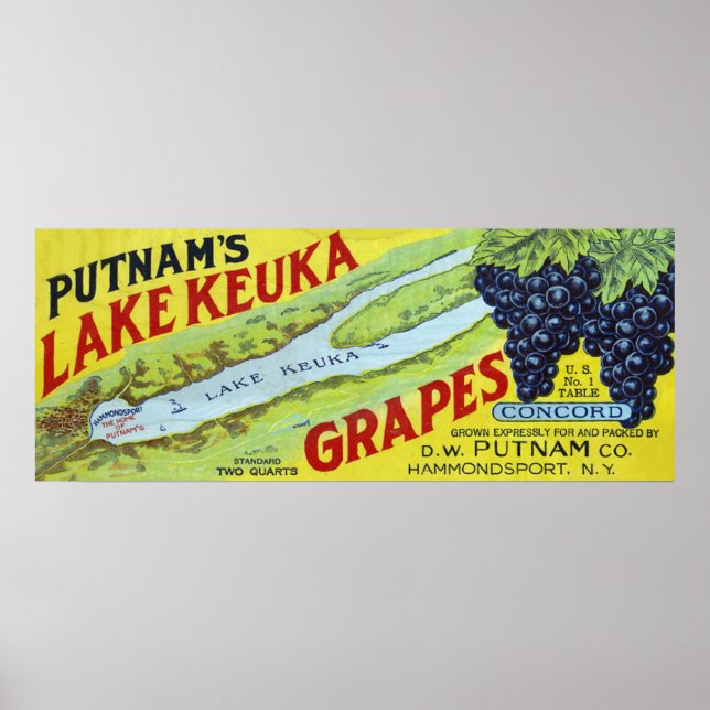 Putnam's Lake Keuka Concord Trauben Label Poster (Vorne)