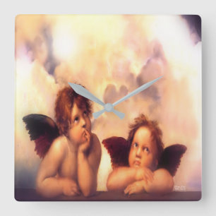 Putti-Engelpaar Quadratische Wanduhr