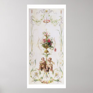 Putti inmitten von Schwankungen von Blume und Blät Poster