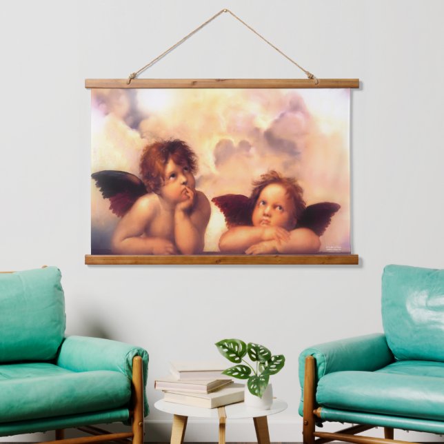 Putti Pair of Angels Wandteppich Mit Holzrahmen (Wohnzimmer)
