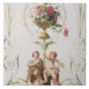 Putti unter Swags der Blumen und des Blätter Fliese
