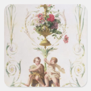 Putti unter Swags der Blumen und des Blätter Quadratischer Aufkleber