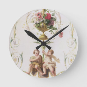 Putti unter Swags der Blumen und des Blätter Runde Wanduhr