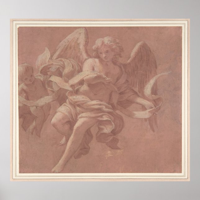 Putto und Angel Holding a Banderole Poster (Vorne)