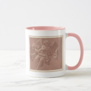 Putto und Engel, die einen Banderole halten Tasse