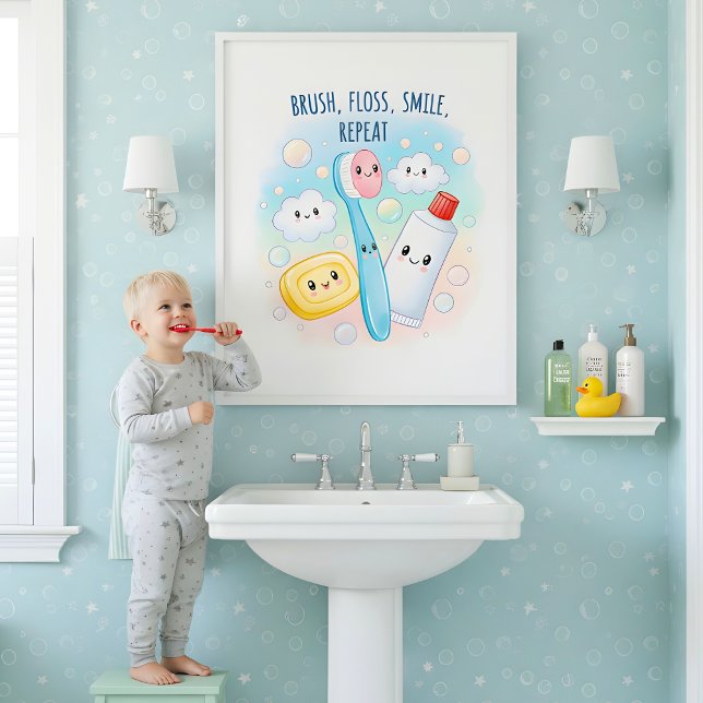 Putz, Zahnseide, Spülung, Waschen Kinder Badezimme Poster (Von Creator hochgeladen)