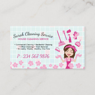 Putzservice Pink Floral Maid House Visitenkarte