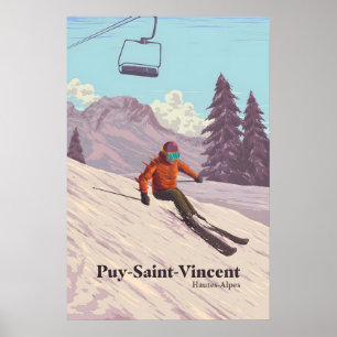 Puy Saint Vincent Skigebiet Reiseplakat Poster