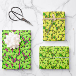 Puya Blume Blumenmuster Grüne Schrift Geschenkpapier Set