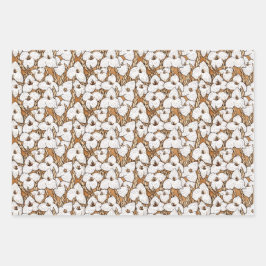 Puya Blume Blumenmuster Sepia Brown Grau Weiß Geschenkpapier Set