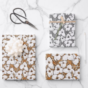 Puya Blume Blumenmuster Sepia Brown Grau Weiß Geschenkpapier Set