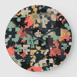 Puzzle Abstract: Kreatives Vintage-Nahtlos. Große Wanduhr