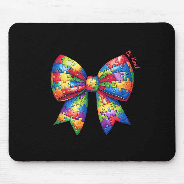 Puzzle Autism Ribbon Coquette Bow Be Kind Autismus Mousepad (Vorne)