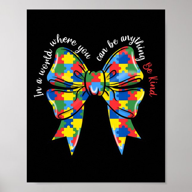Puzzle Autism Ribbon Coquette Bow Be Kind Autismus Poster (Vorne)
