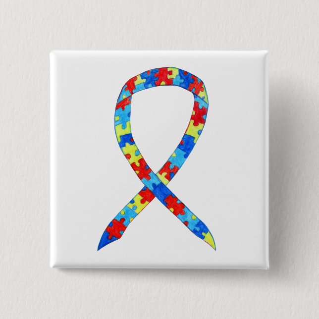 Puzzle Autismus Bewusstsein Ribbon Custom Art Butt Button (Vorderseite)