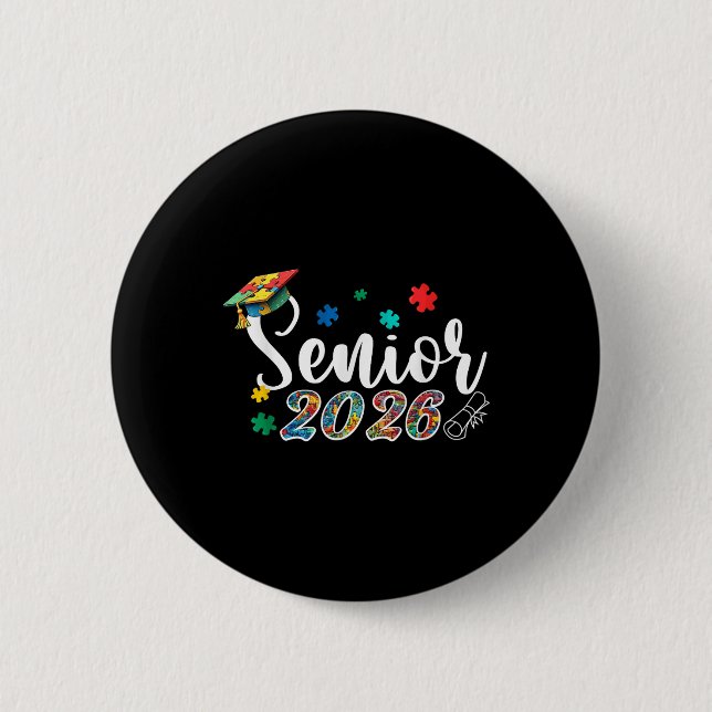 Puzzle Autistic Autism Abschluss Senior 2026 Boys Button (Vorderseite)