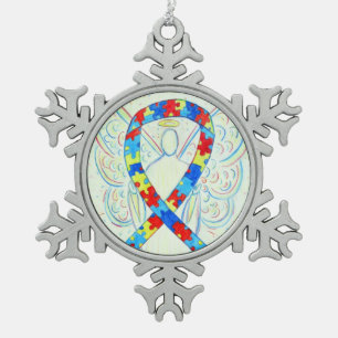 Puzzle Awareness Ribbon Engel Maßgeschneiderte Ein Schneeflocken Zinn-Ornament