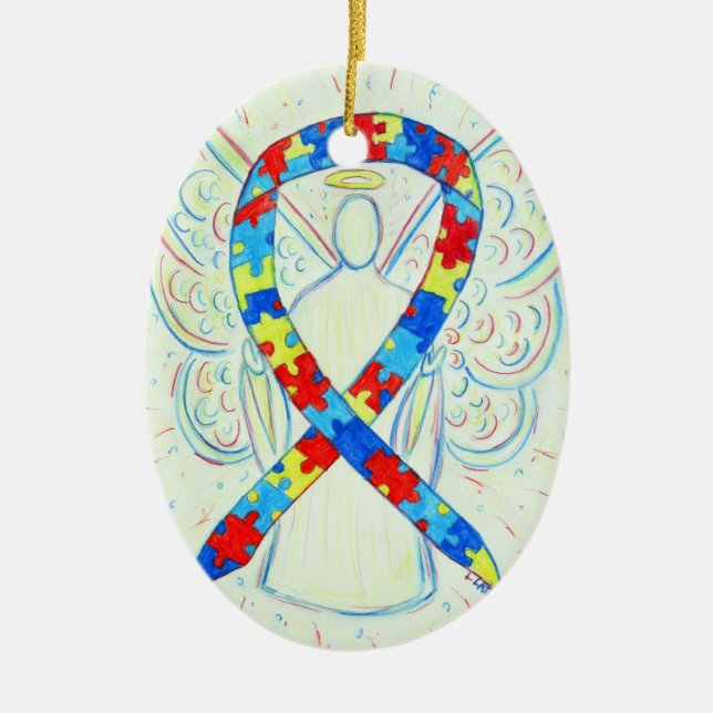Puzzle Awareness Ribbon Engel Pendant Ornament (Vorne)