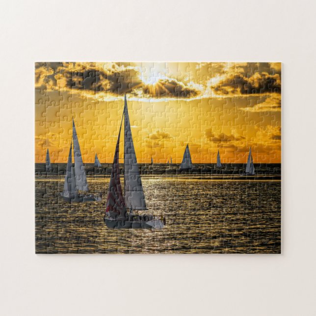 Puzzle bei Sonnenuntergang mit Segelboot (Horizontal)