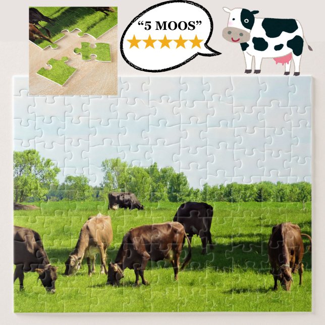 Puzzle - braune Kühe Weiden in grüner Weide  (Grazing cows jigsaw puzzle)