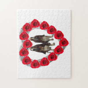 Puzzle Candy Rose Rotes Herz mit Basset-Hunden