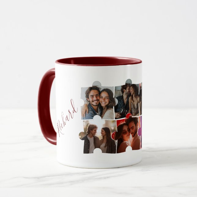 Puzzle Custom Foto Collage und Namen Red Tasse (Vorderseite Links)