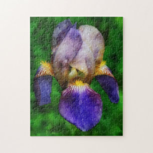 Puzzle der lila und gelben Iris Artistische Blume