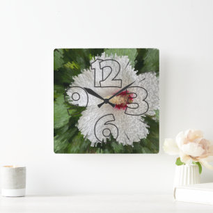 Puzzle der weißen Blume Quadratische Wanduhr