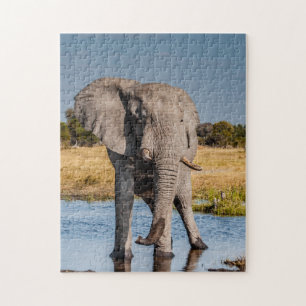 Puzzle des Bullen Elefanten in freier Wildbahn.