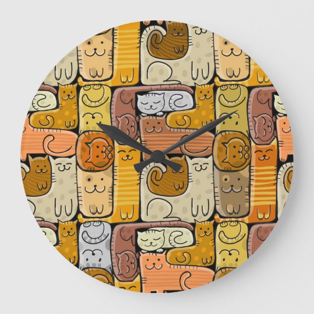 Puzzle Funny Cats House Nahtlos Große Wanduhr (Vorderseite)