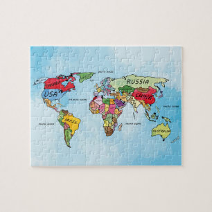 Puzzle für Wasserfarbenkarten der Weltkarte